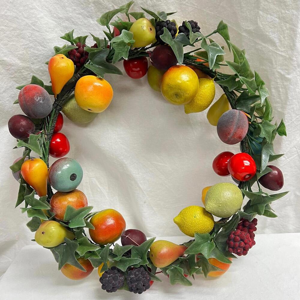 Colorful Fruit Wreath Decor for Home Vintage Faux Fruits 11" Diameter